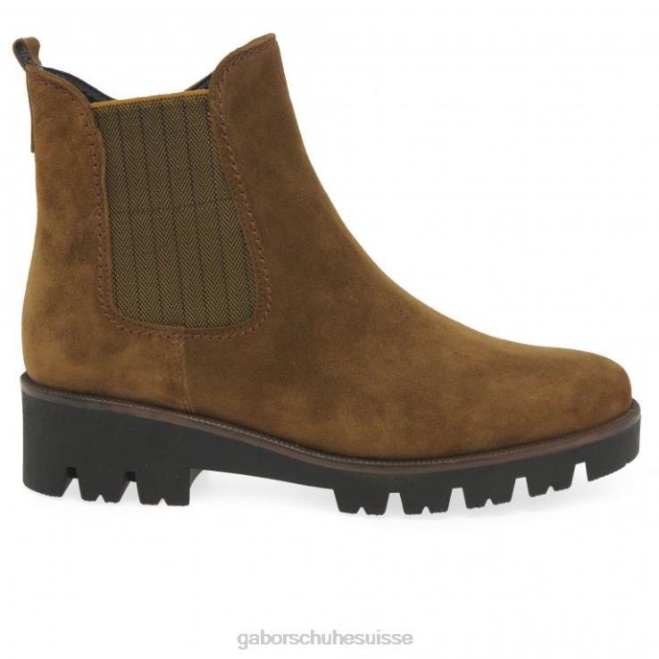 femmes daim cognac chaussure VZ0VT212 bottines chelsea newport Gabor