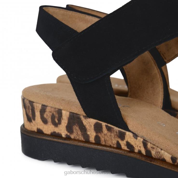 femmes daim noir/léopard chaussure VZ0VT166 sandales Raynor Gabor