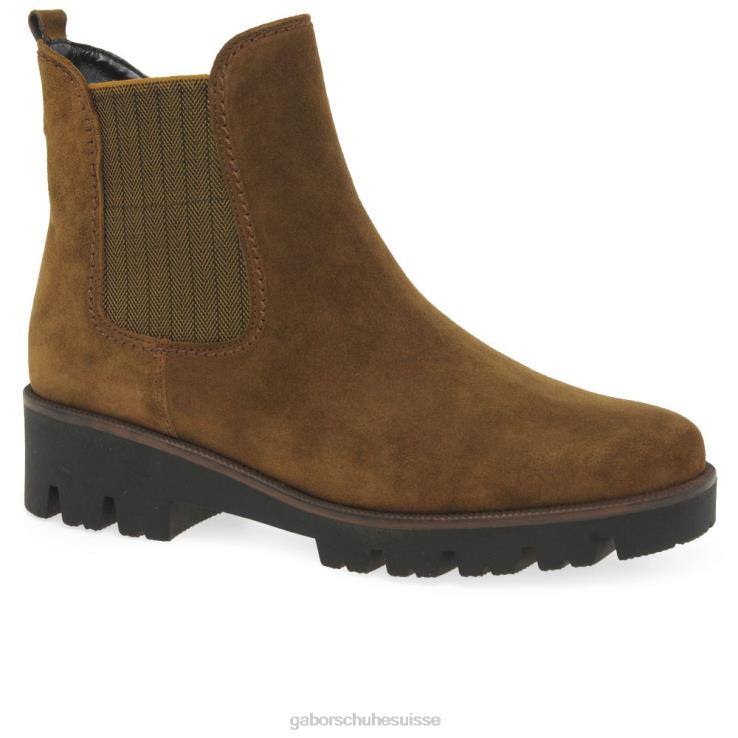femmes daim cognac chaussure VZ0VT212 bottines chelsea newport Gabor